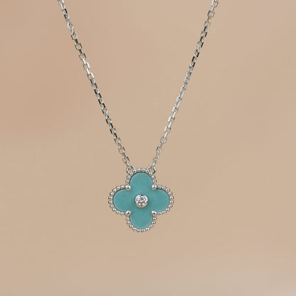 [Royal Top]CLOVER 15MM DIAMOND SVRES PORCELAIN  NECKLACE SILVER