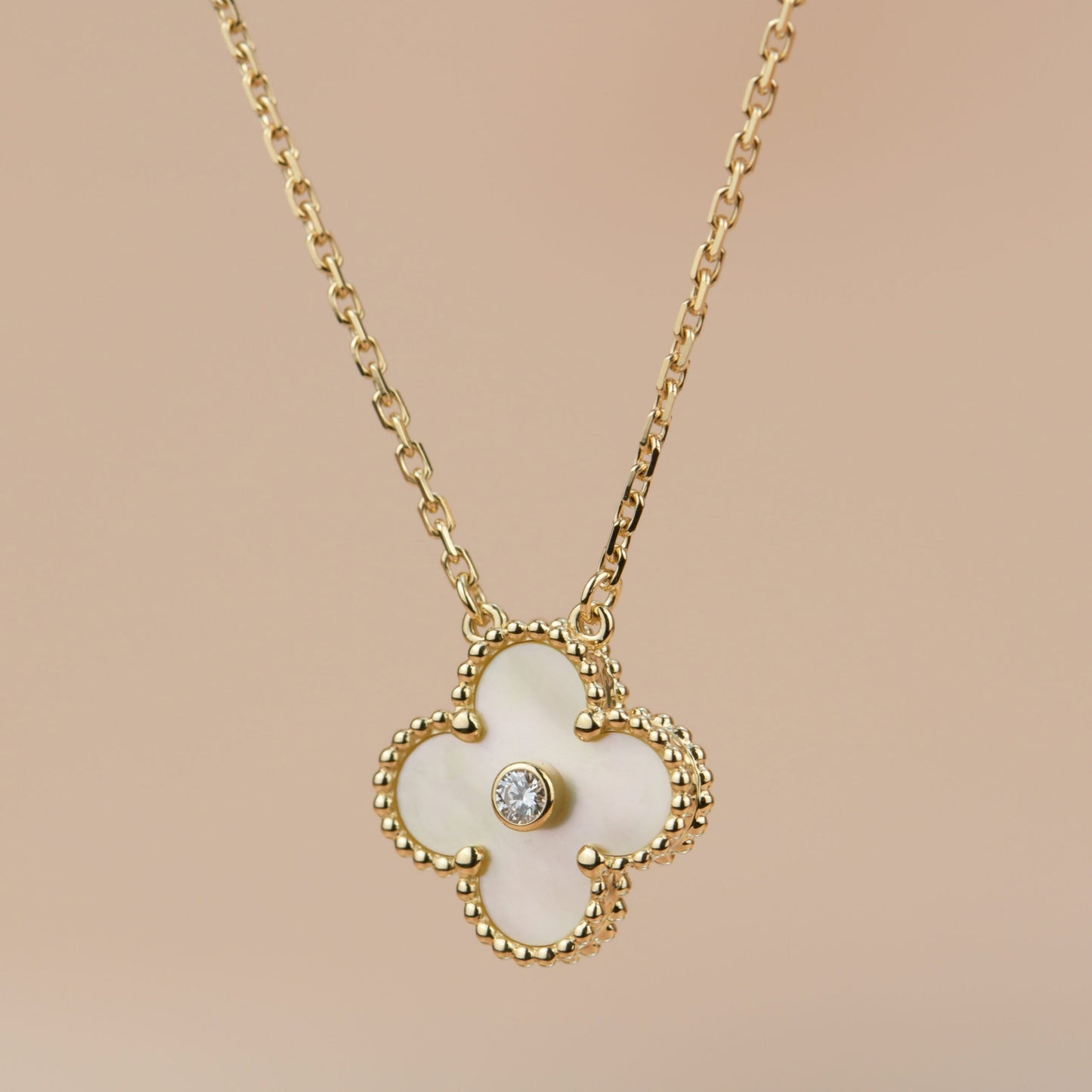 [Royal Top]CLOVER 15MM DIAMOND GOLD MOTHER OF PEARL NECKLACE