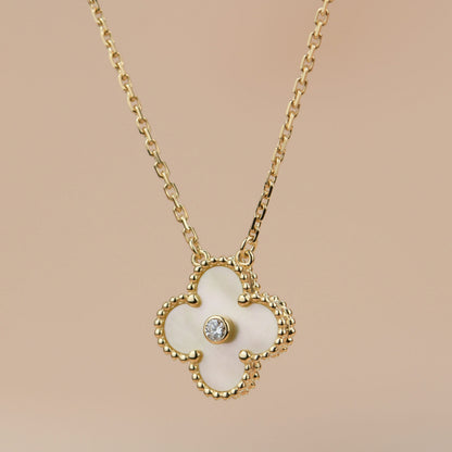 [Royal Top]CLOVER 15MM DIAMOND GOLD MOTHER OF PEARL NECKLACE