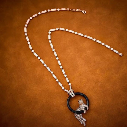 [Royal Top jewelrys]NEW BLACK CIRCLE PANTHER FULL DIAMOND NECKLACE