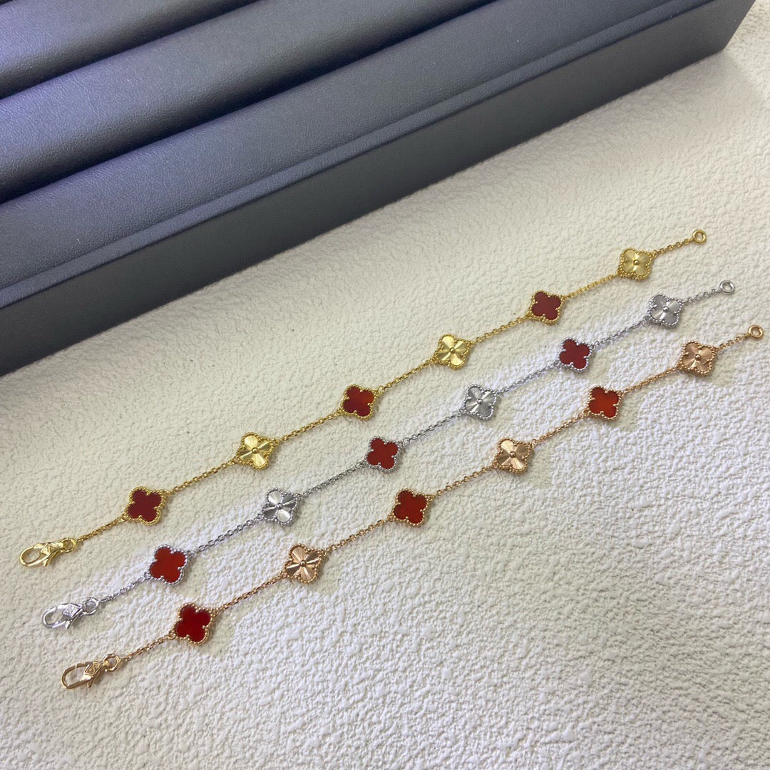 [Royal Top]CLOVER 6 MOTIF RED AGATE LASER BRACELET