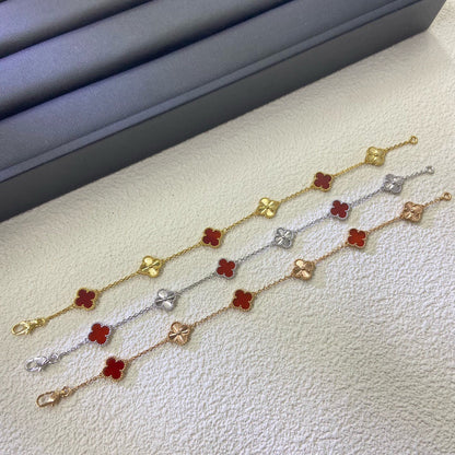 [Royal Top]CLOVER 6 MOTIF RED AGATE LASER BRACELET