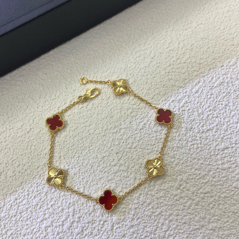 [Royal Top]CLOVER 6 MOTIF RED AGATE LASER BRACELET