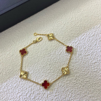 [Royal Top]CLOVER 6 MOTIF RED AGATE LASER BRACELET