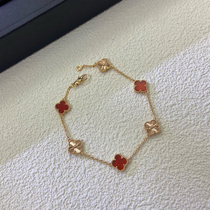 [Royal Top]CLOVER 6 MOTIF RED AGATE LASER BRACELET
