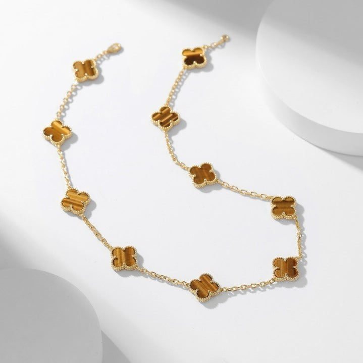 [Royal Top]CLOVER 10 MOTIFS TIGER EYE NECKLACE