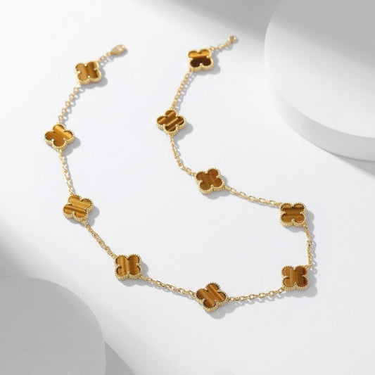 [Royal Top]CLOVER 10 MOTIFS TIGER EYE NECKLACE