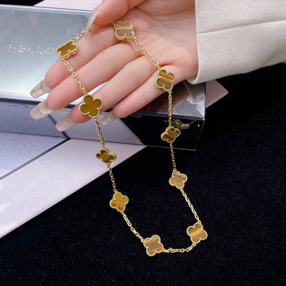 [Royal Top]CLOVER 10 MOTIFS TIGER EYE NECKLACE