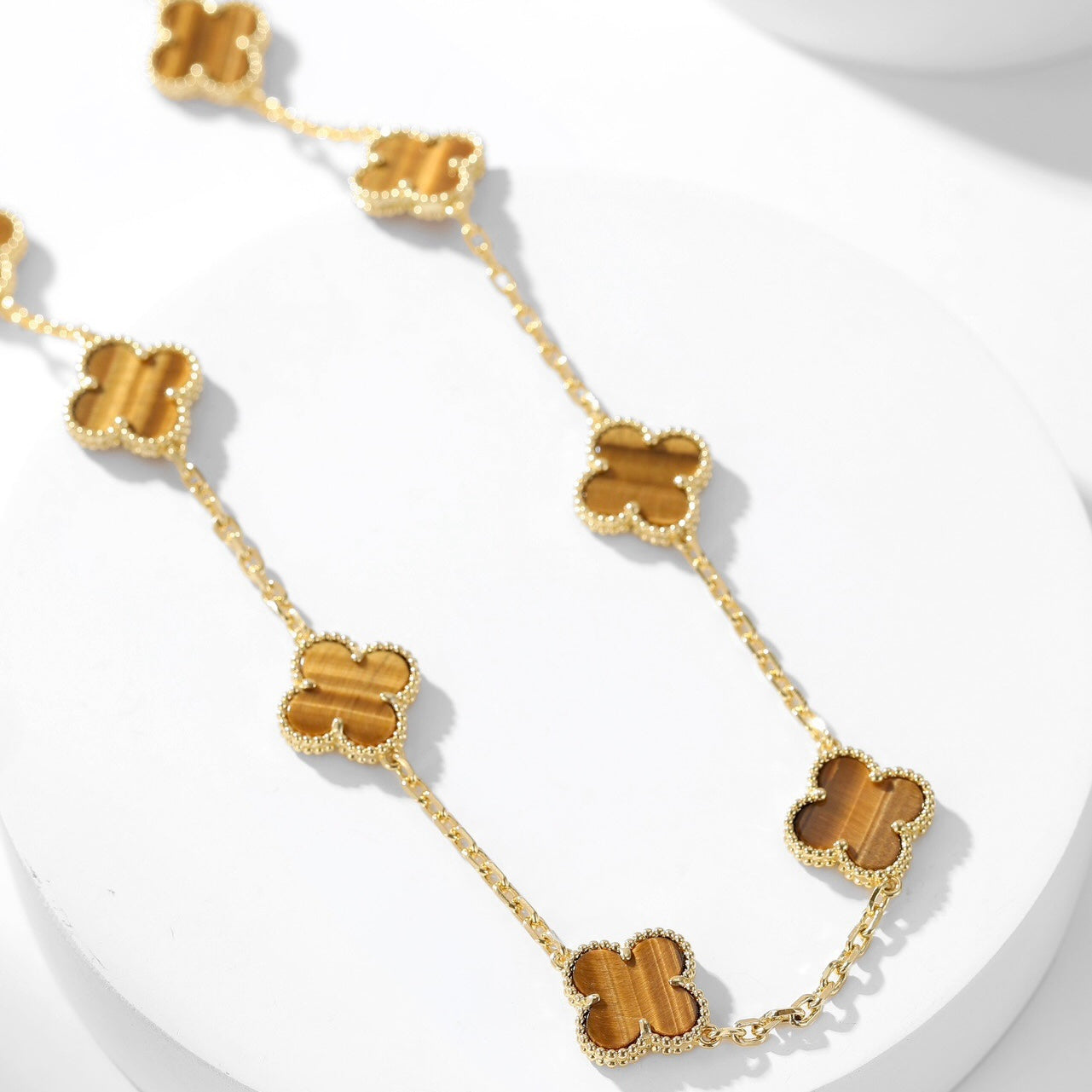 [Royal Top]CLOVER 10 MOTIFS TIGER EYE NECKLACE