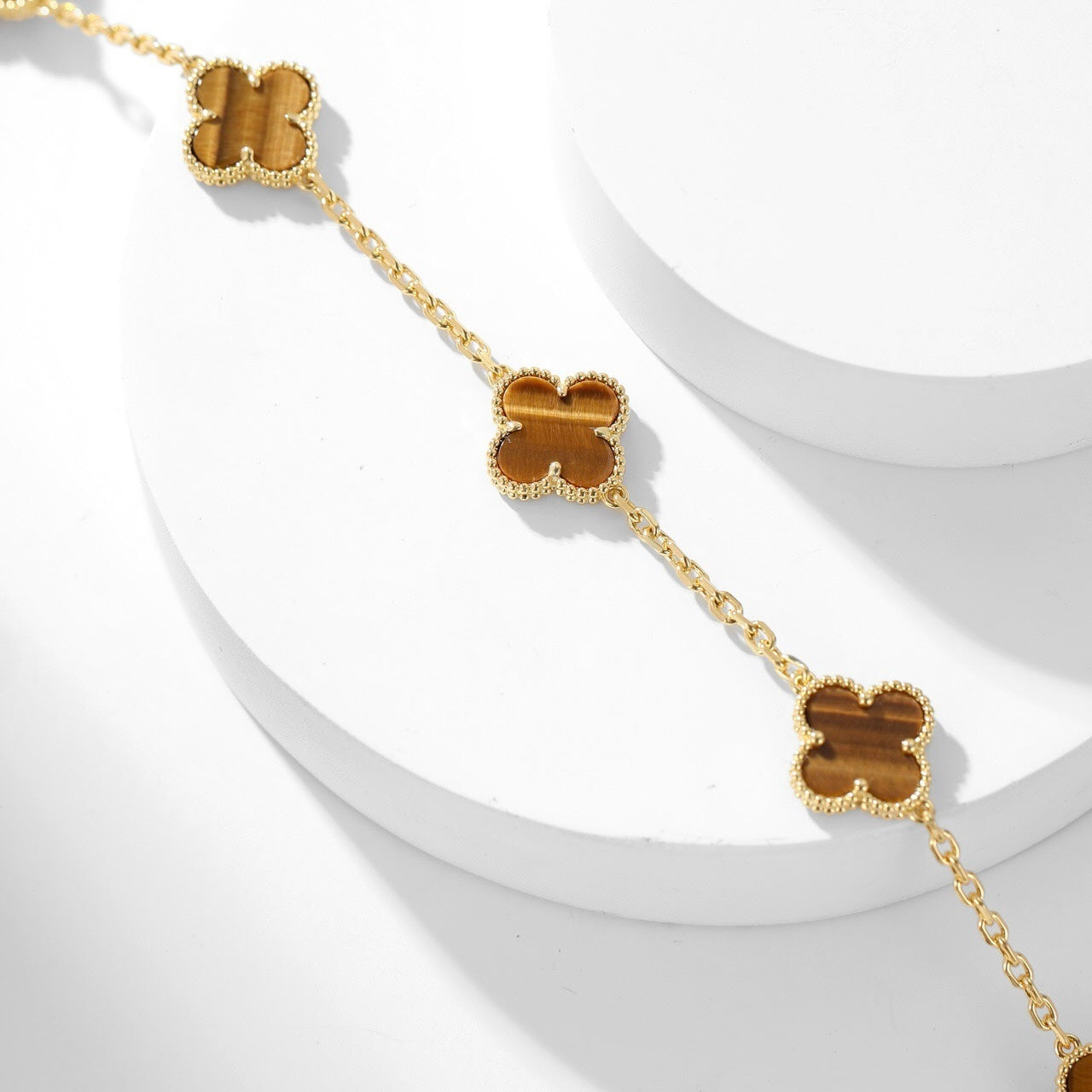 [Royal Top]CLOVER 10 MOTIFS TIGER EYE NECKLACE