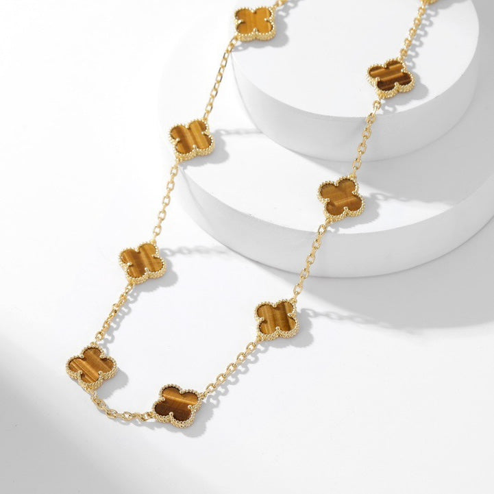 [Royal Top]CLOVER 10 MOTIFS TIGER EYE NECKLACE