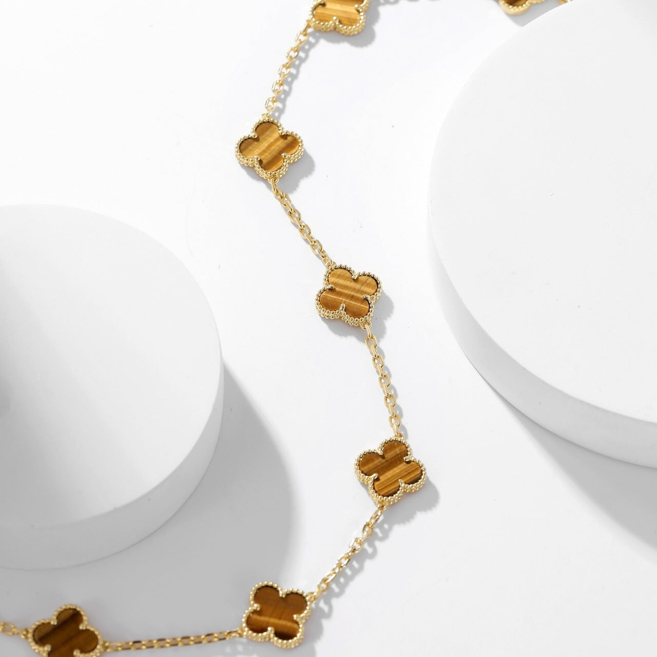 [Royal Top]CLOVER 10 MOTIFS TIGER EYE NECKLACE