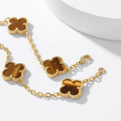 [Royal Top]CLOVER 10 MOTIFS TIGER EYE NECKLACE
