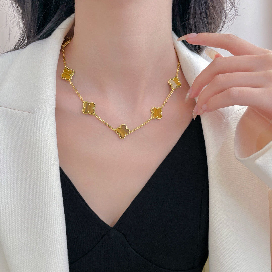 [Royal Top]CLOVER 10 MOTIFS TIGER EYE NECKLACE