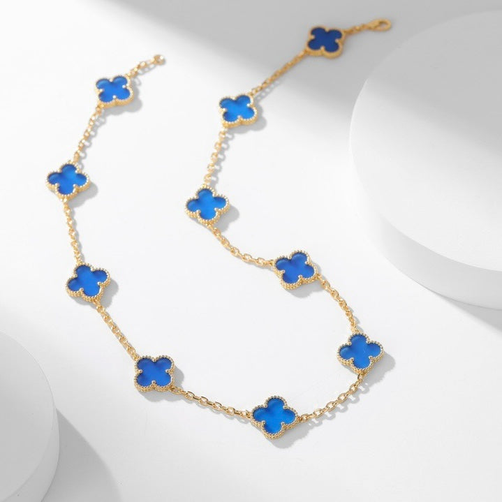 [Royal Top]CLOVER 10 MOTIFS BLUE AGATE NECKLACE