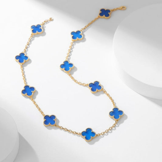 [Royal Top]CLOVER 10 MOTIFS BLUE AGATE NECKLACE