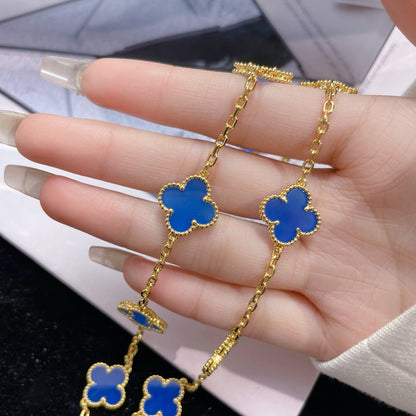 [Royal Top]CLOVER 10 MOTIFS BLUE AGATE NECKLACE