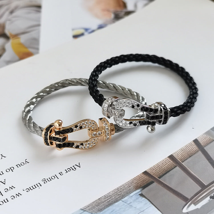 [Royal Top]FORCE LARGE HORSESHOE BLACK WHITE DIAMOND BRACELET ROSE GOLD