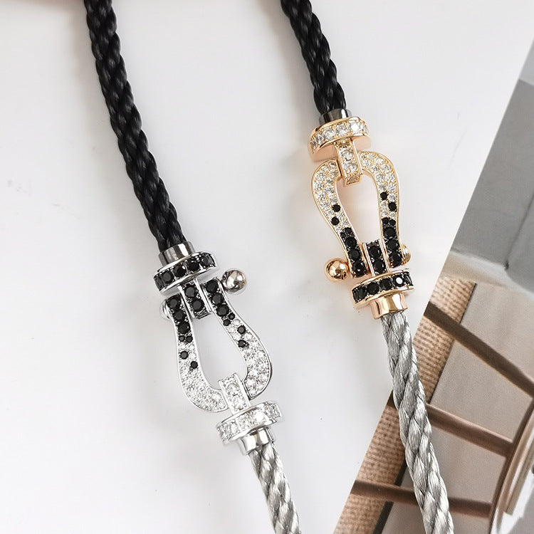 [Royal Top]FORCE LARGE HORSESHOE BLACK WHITE DIAMOND BRACELET SILVER