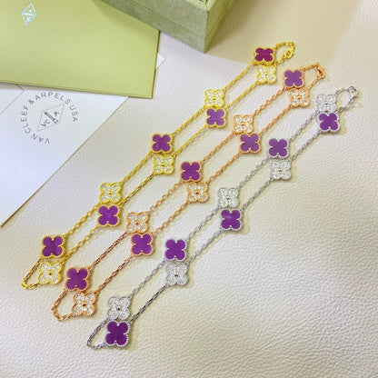 [Royal Top Jewelry]CLOVER 10 MOTIFS  PURPLE VIOLET DIAMOND NECKLACE