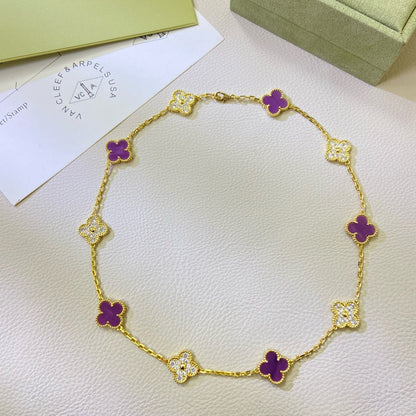 [Royal Top Jewelry]CLOVER 10 MOTIFS  PURPLE VIOLET DIAMOND NECKLACE