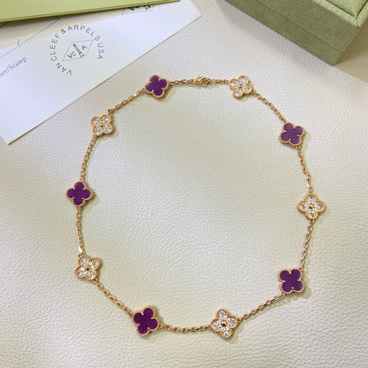 [Royal Top Jewelry]CLOVER 10 MOTIFS  PURPLE VIOLET DIAMOND NECKLACE
