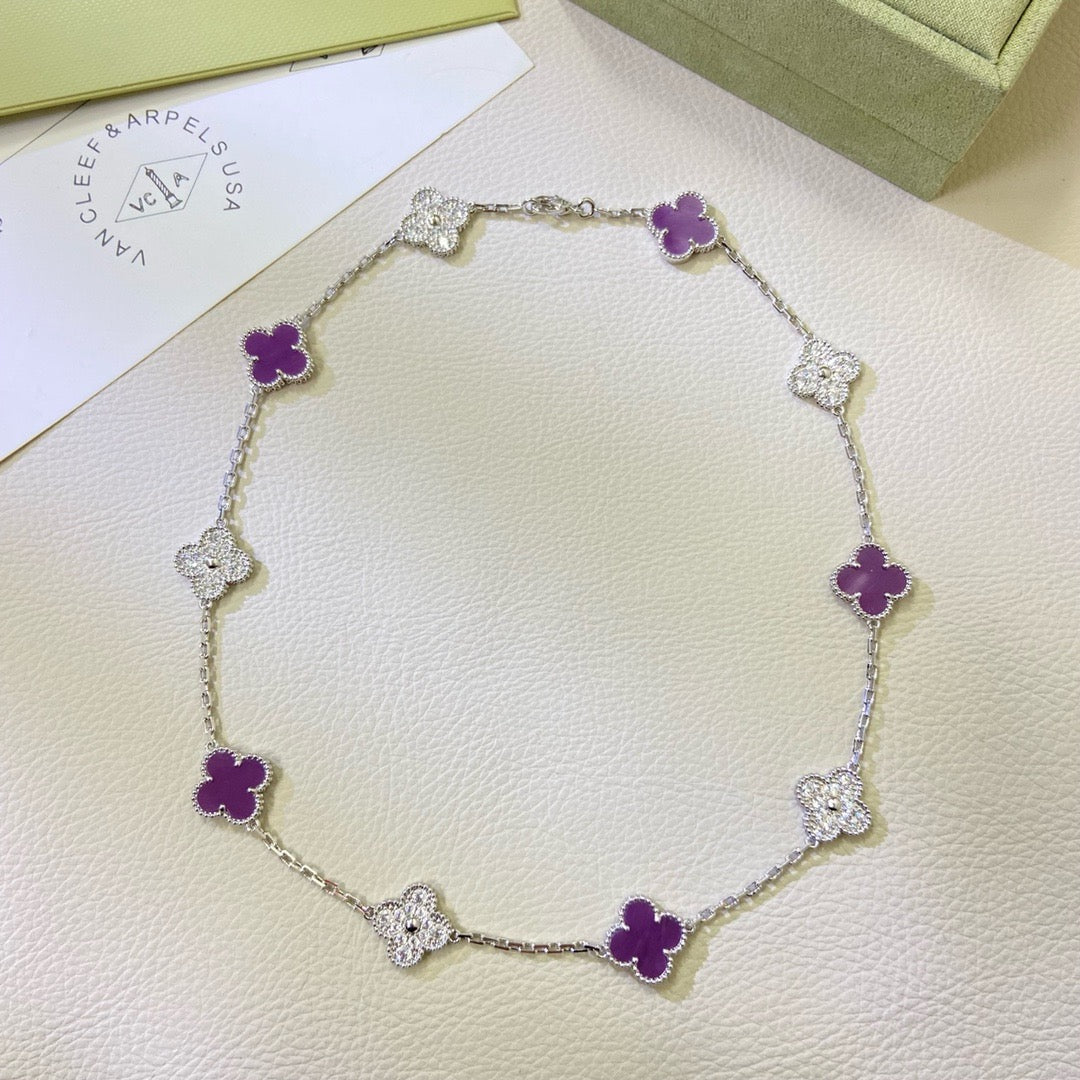 [Royal Top Jewelry]CLOVER 10 MOTIFS  PURPLE VIOLET DIAMOND NECKLACE