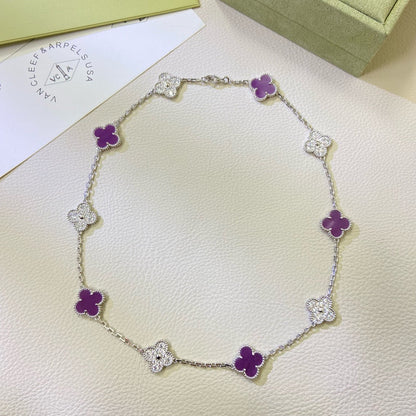 [Royal Top Jewelry]CLOVER 10 MOTIFS  PURPLE VIOLET DIAMOND NECKLACE