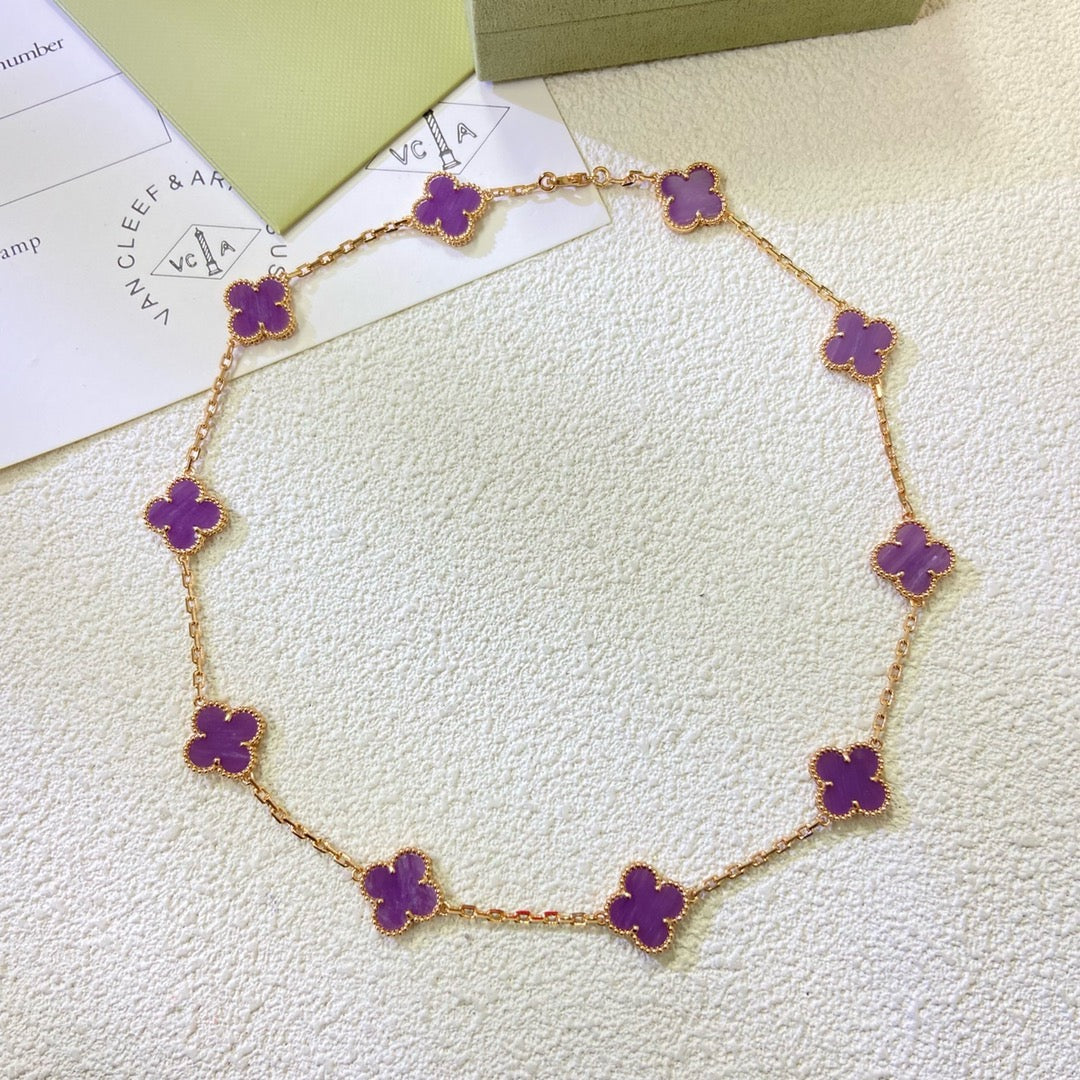 [Royal Top Jewelry]CLOVER 10 MOTIFS  PURPLE VIOLET  NECKLACE