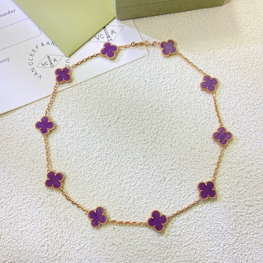 [Royal Top Jewelry]CLOVER 10 MOTIFS  PURPLE VIOLET  NECKLACE
