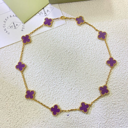 [Royal Top Jewelry]CLOVER 10 MOTIFS  PURPLE VIOLET  NECKLACE