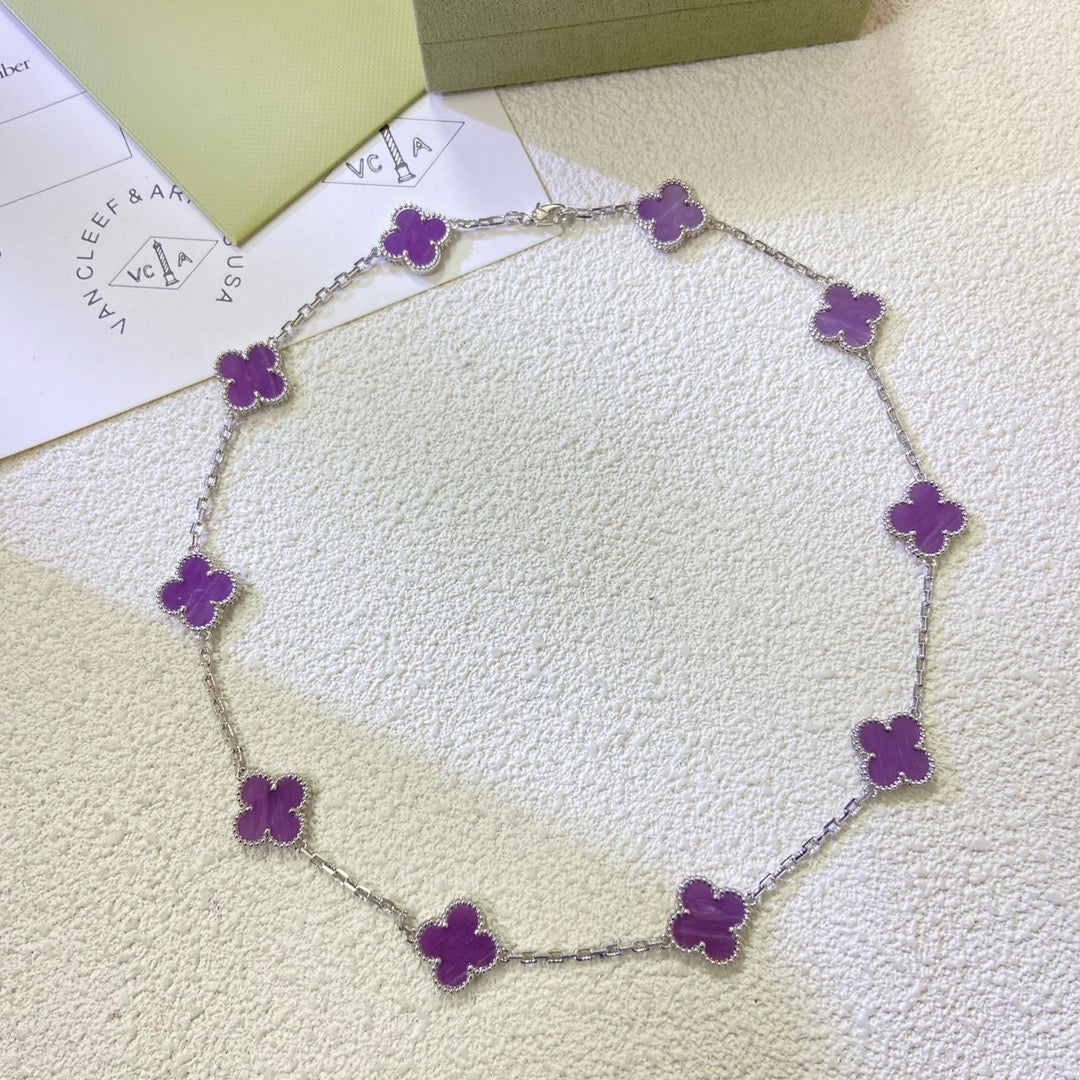 [Royal Top Jewelry]CLOVER 10 MOTIFS  PURPLE VIOLET  NECKLACE