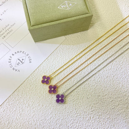 [Royal Top Jewelry]CLOVER 15MM DIAMOND  PURPLE VIOLET NECKLACE