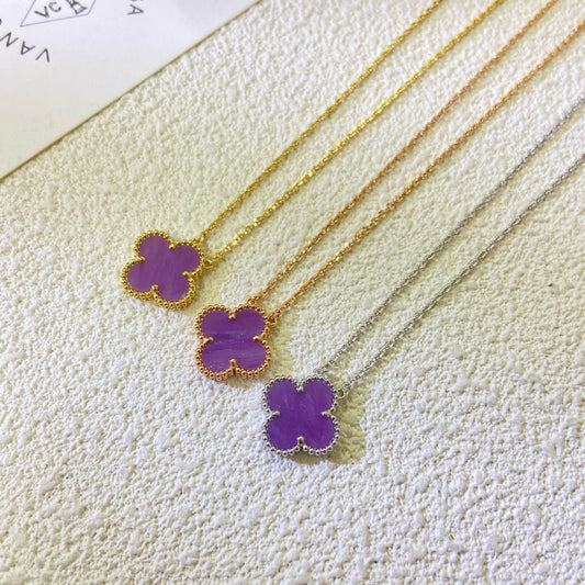[Royal Top Jewelry]CLOVER 15MM  PURPLE VIOLET NECKLACE