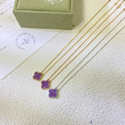 [Royal Top Jewelry]CLOVER 15MM  PURPLE VIOLET NECKLACE