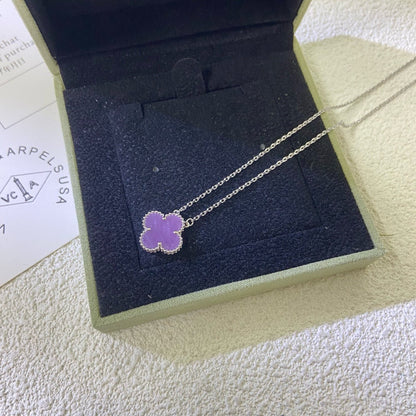 [Royal Top Jewelry]CLOVER 15MM  PURPLE VIOLET NECKLACE