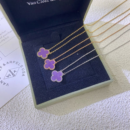 [Royal Top Jewelry]CLOVER 15MM  PURPLE VIOLET NECKLACE