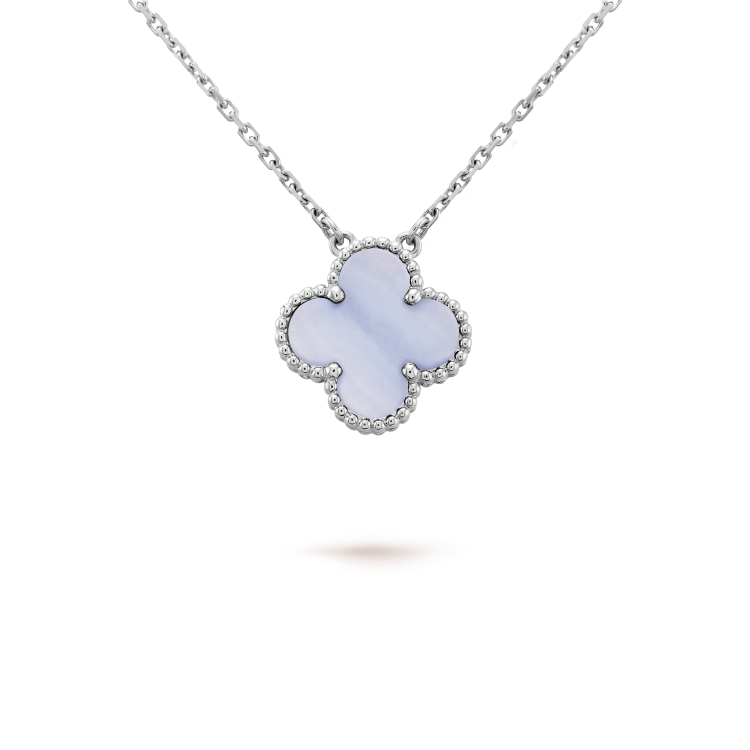 [Royal Top]CLOVER 15MM BLUE CHALCEDONY NECKLACE SILVER