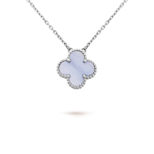 [Royal Top]CLOVER 15MM BLUE CHALCEDONY NECKLACE SILVER