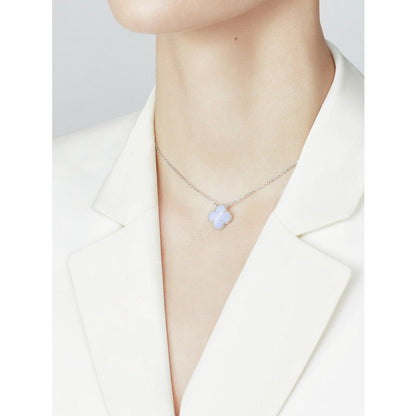 [Royal Top]CLOVER 15MM BLUE CHALCEDONY NECKLACE SILVER