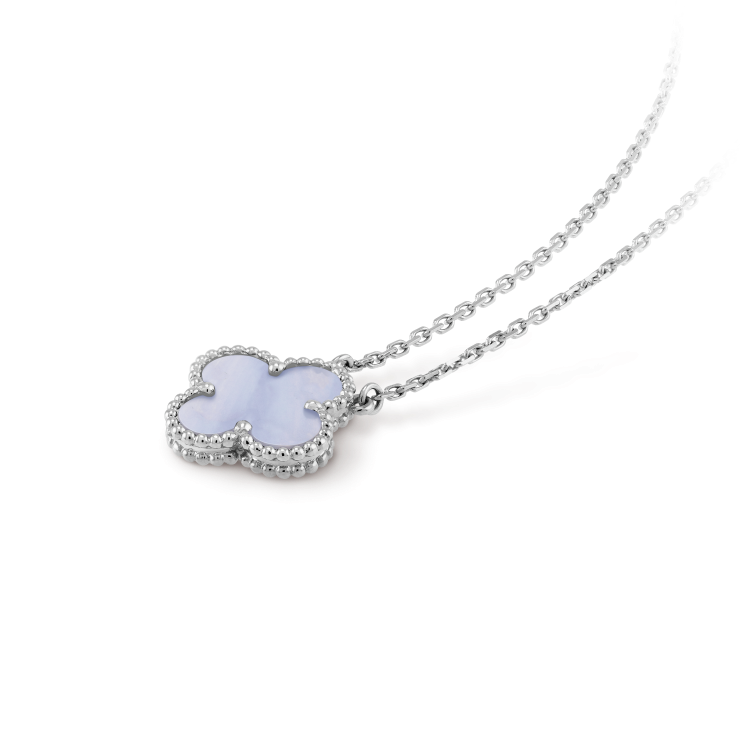 [Royal Top]CLOVER 15MM BLUE CHALCEDONY NECKLACE SILVER
