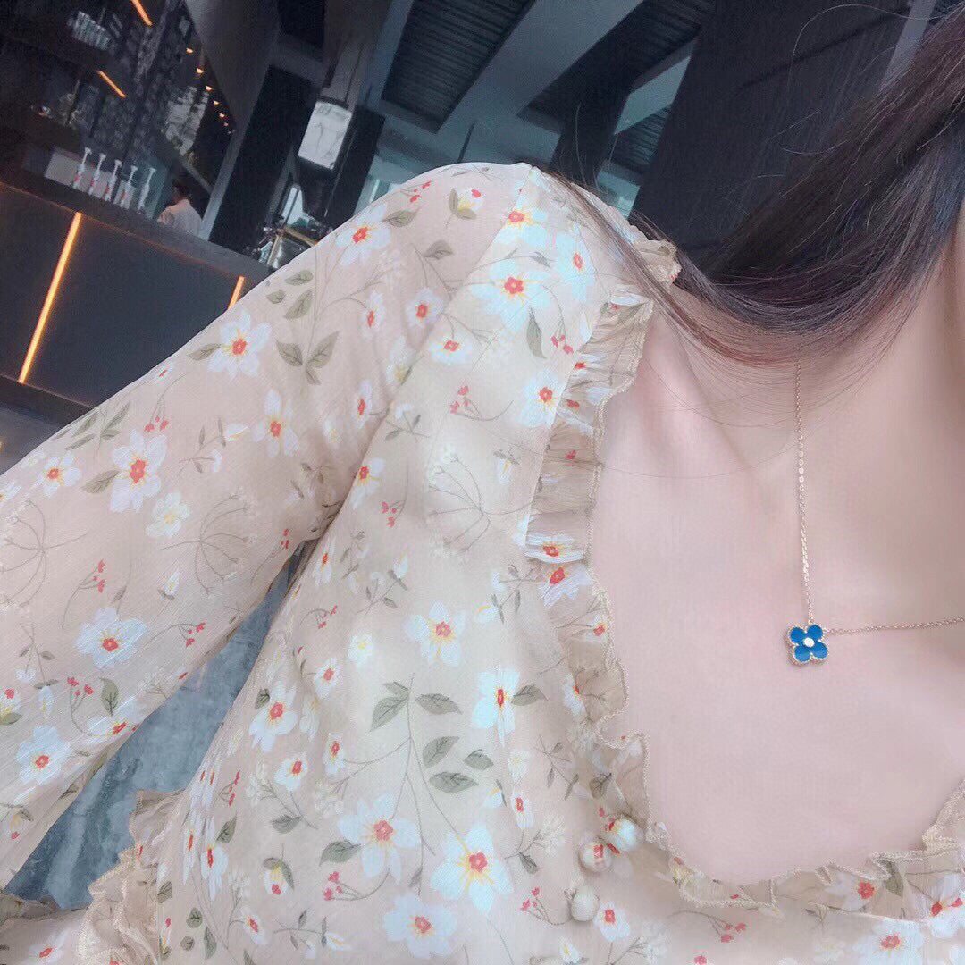 [Royal Top]CLOVER 15MM DIAMOND AND BLUE AGATE NECKLACE