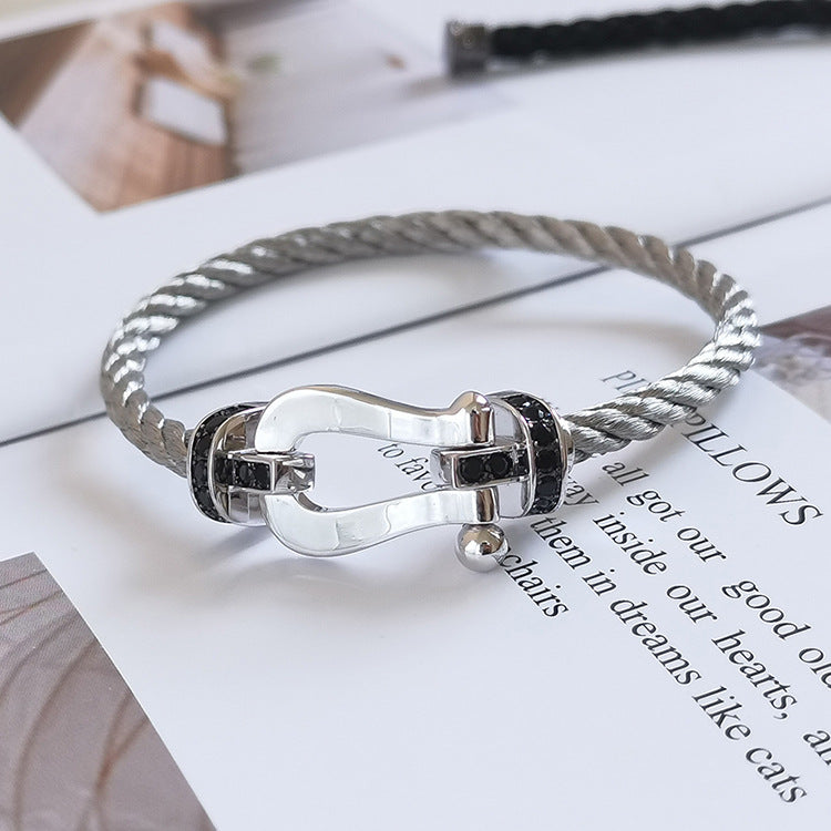 [Royal Top]FORCE LARGE HORSESHOE BLACK DIAMOND BRACELET SILVER