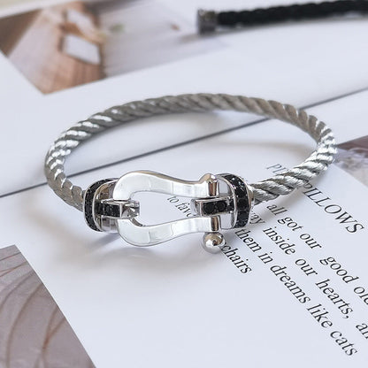 [Royal Top]FORCE LARGE HORSESHOE BLACK DIAMOND BRACELET SILVER