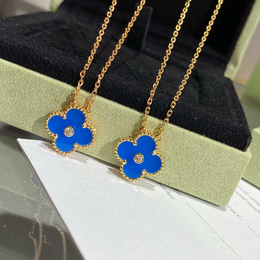 [Royal Top]CLOVER 15MM DIAMOND AND BLUE AGATE NECKLACE