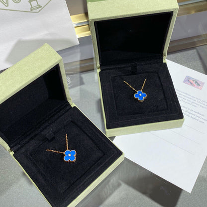 [Royal Top]CLOVER 15MM DIAMOND AND BLUE AGATE NECKLACE