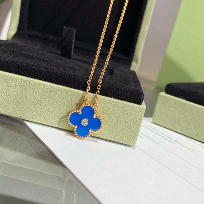 [Royal Top]CLOVER 15MM DIAMOND AND BLUE AGATE NECKLACE