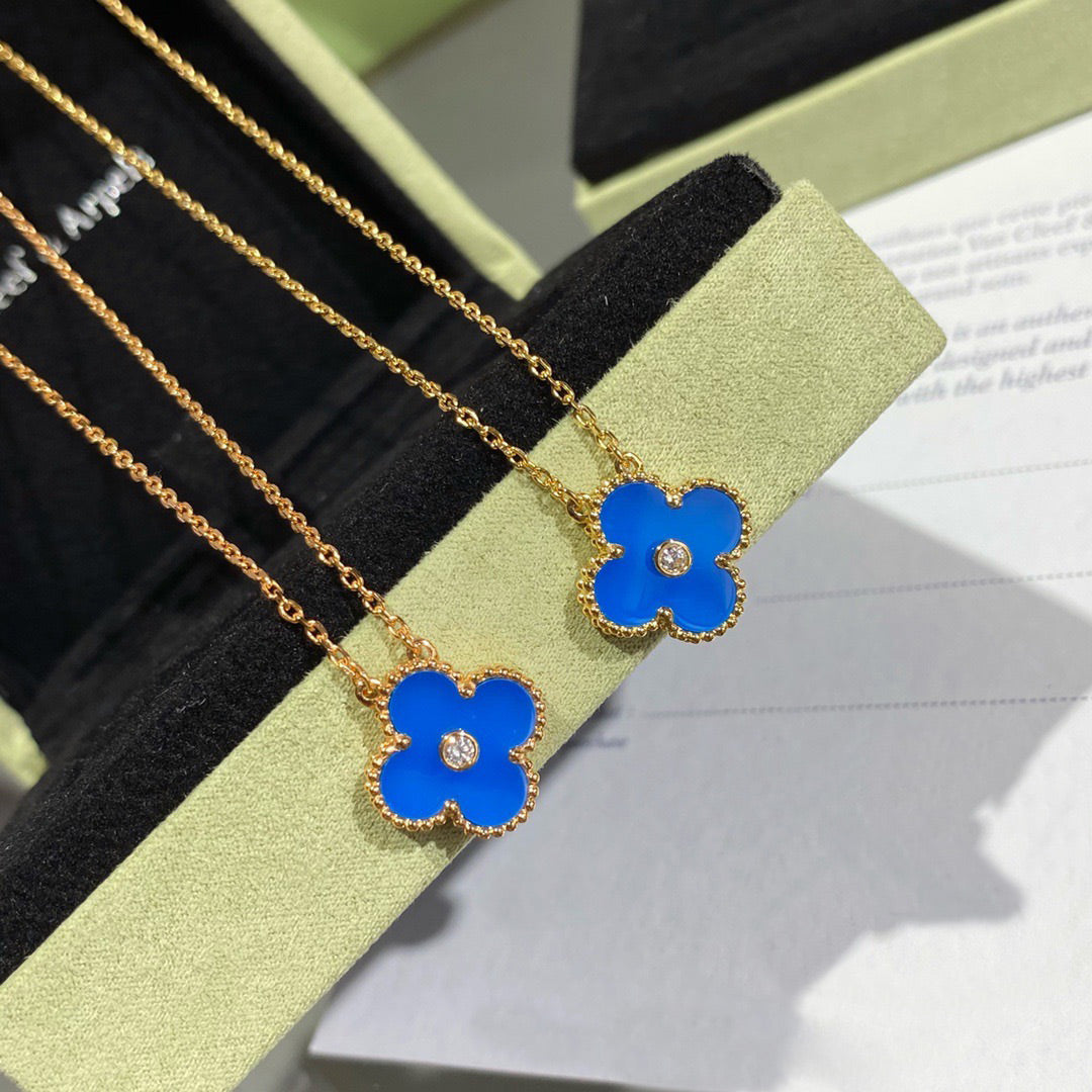 [Royal Top]CLOVER 15MM DIAMOND AND BLUE AGATE NECKLACE