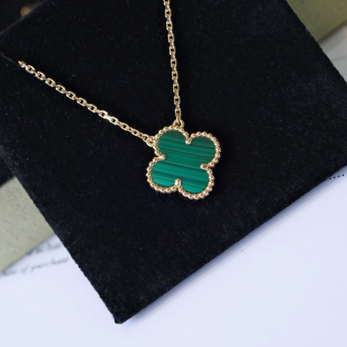 [Royal Top]CLOVER 15MM MALACHITE SINGLE FLOWER  NECKLACE
