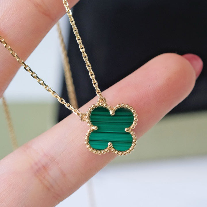 [Royal Top]CLOVER 15MM MALACHITE SINGLE FLOWER  NECKLACE